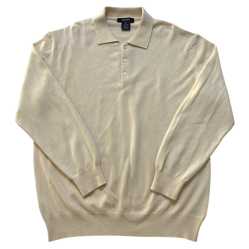 Giorgiolini 100% Cashmere Polo Sweater XXL Cream Made in Italy Old Money Luxury